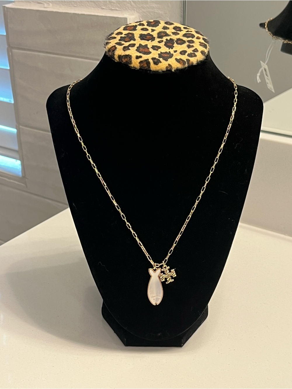 Tory Burch Mother Pearl Fish Charm Necklace